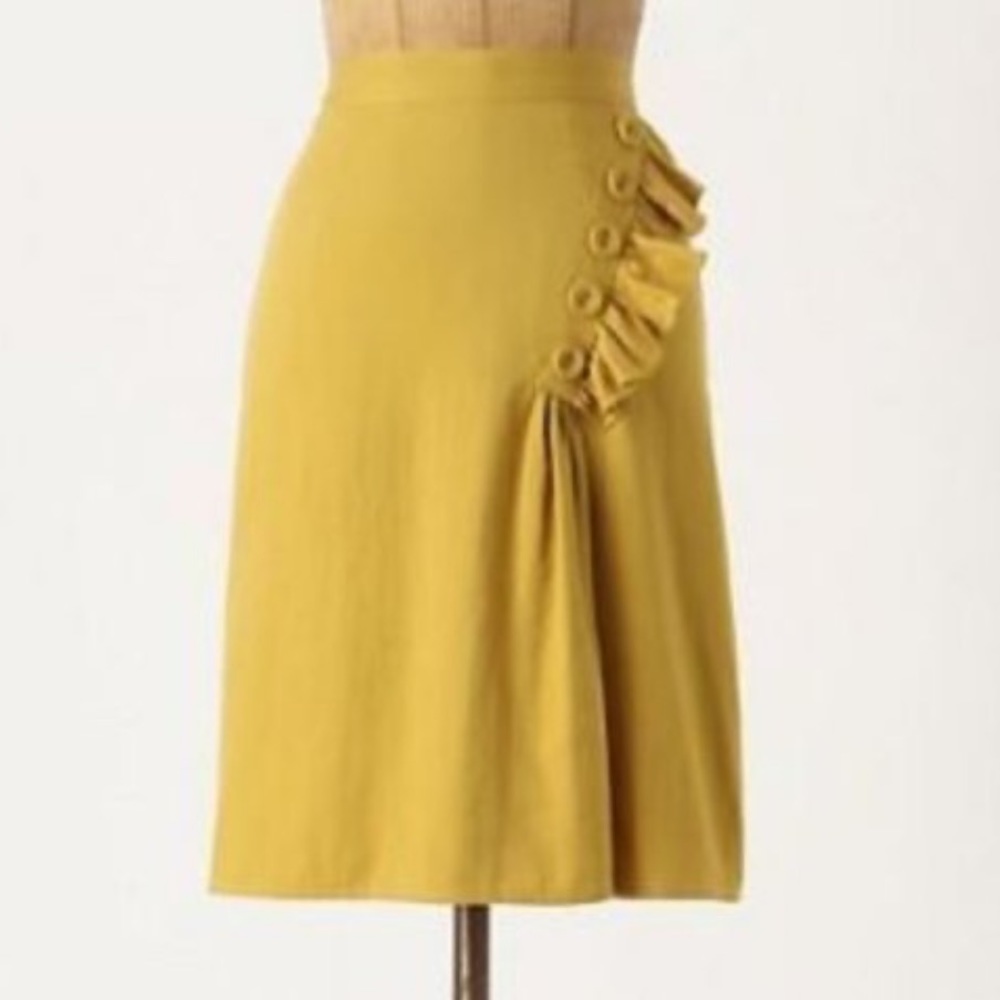 Anthro Burlapp Yellow Ruffle Side Ruched Skirt